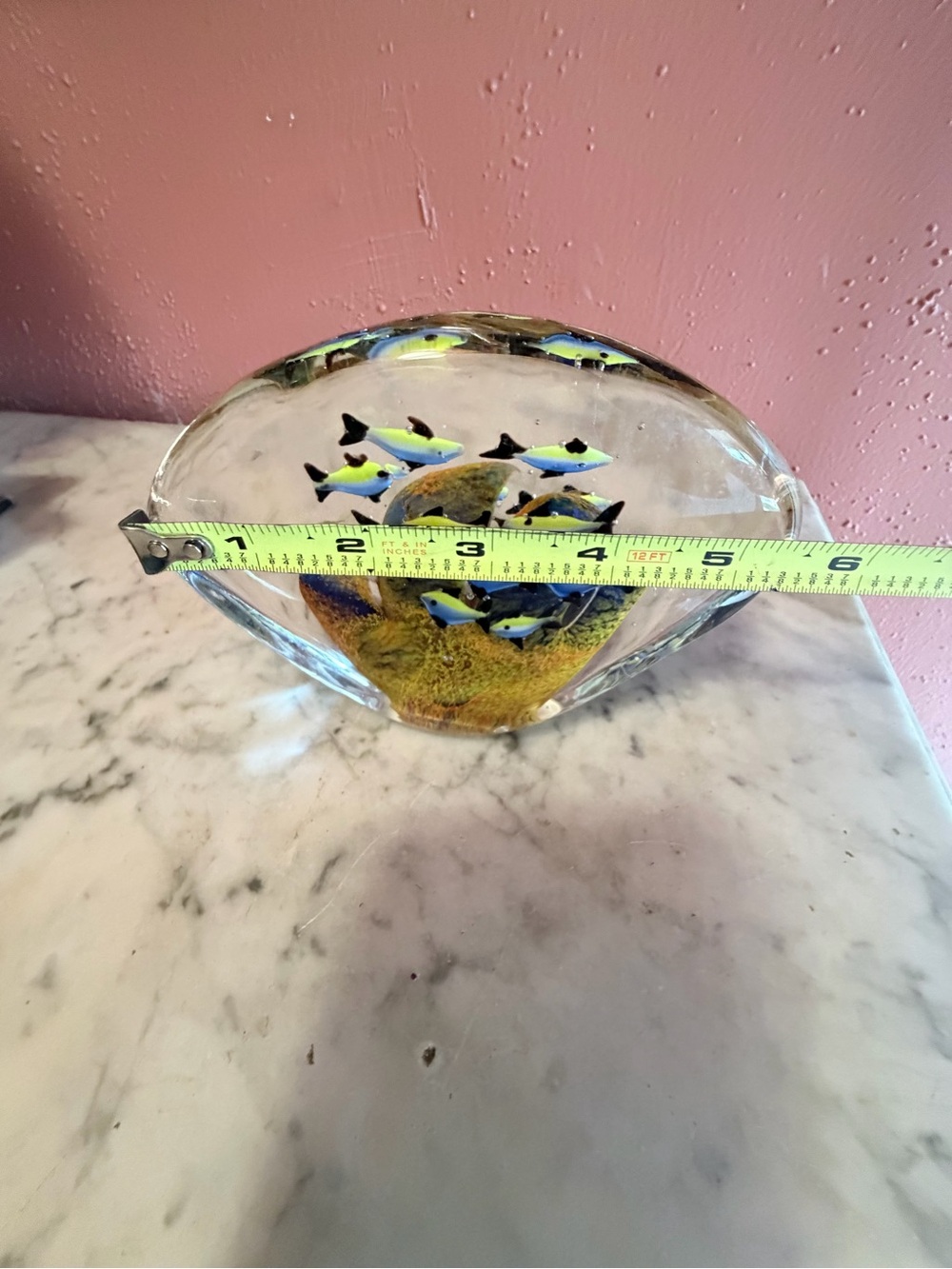 Hand-Blown Glass Fish Aquarium Sculpture - Yellow Blue Fish Design paperweight - Picture 5 of 8